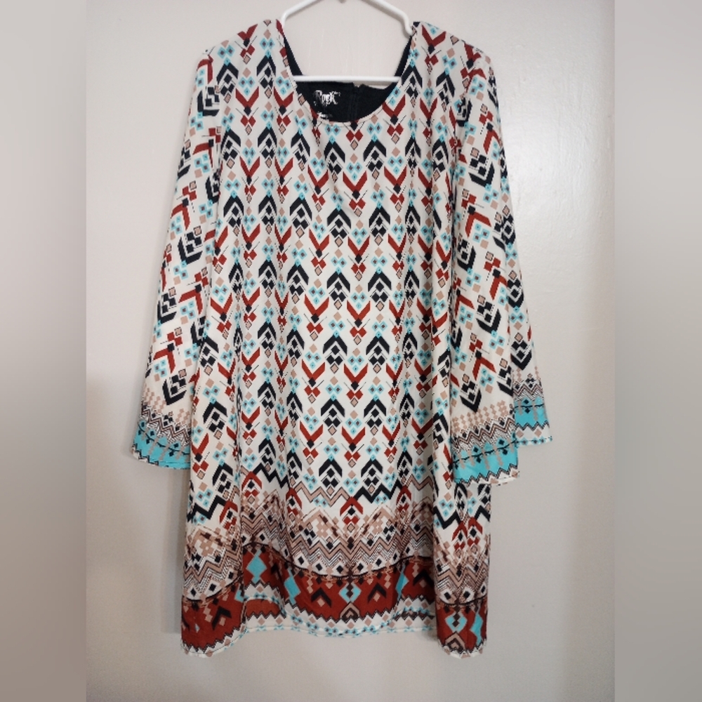 Rock 47 By Wrangler Women's Long Sleeve Southwestern Design Tunic Dress